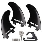 Abahub Surfboard Thruster Fins Set, Compatible with FCS Style Fin Box, Fiberglass Reinforced G5 Surf Fin for Surf Boards, Surfing Longboard, Shortboard, Comes with Screws, Wax Comb and Key, Black