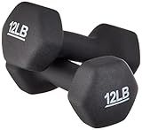 Amazon Basics Neoprene Dumbbell Hand Weights, Easy to Hold, 12 Pounds, Black, Pair