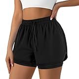 Yevrimow Women's 2 in 1 Running Shorts for Gym Yoga Workout Athletic Shorts High-Waisted Shorts with Liner Pockets Black-S