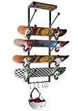 Koutemie Skateboard Rack Wall Mount with Five-Layer Skate Board Stand for Storage Longboard Deck Organizer, Skateboard Wall Display Hanger Holder with 6 Hooks for Home or Garage