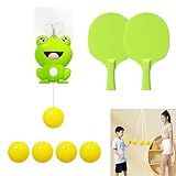 GIKOP Hanging Table Tennis Trainer Portable Set,1 Pcs 5 Balls Frog Door Pong Game for Kids with Racket and Balls, Adjustable Hanging Table Tennis Trainer