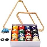 Billiard Balls Set, Pool Table Triangle Ball Rack and 9-Ball Diamond Rack (Wood), 5 Cue Chalks and 2 Table Spot Stickers - Pool Table Accessories