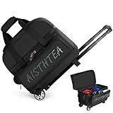 Aisthtea Bowling Ball Bag with Wheels, 2 Ball Trolley Bowling Bags with Large Separate Shoe Compartment and Oversized Accessory Pocket