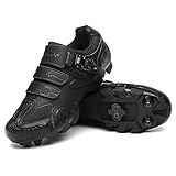 Mens Mountain Bike Shoes with 2-Bolts SPD Cleats Included, Cycling Shoes with Quick Ratchet Buckle Indoor Outdoor Riding Biking Black 43