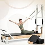 Pilates Reformer, PAETA Wooden Reformer Pilates Machine with Cadillac Trapeze Table, Pilates Equipment for Home Workout and Studio, Includes Sitting Box, Jumpboard(Reformer with Tower)