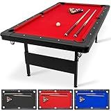 GoSports Mid-Size 7 ft x 3.9 ft Billiards Game Table - Foldable Design, Includes Full Set of Pool Balls, 2 Cue Sticks, Chalk, and Felt Brush - Red