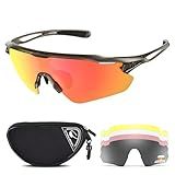 Snowledge Cycling Glasses with 5 Interchangeable Lenses, Mens Womens Polarized Sports Sunglasses, Running Baseball Cricket Sunglasses