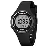 GOLDEN HOUR Waterproof Sport Women's Digital Chronograph Silicone Strap Watch in Black Case