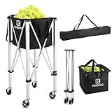 YooKoo Tennis Ball Hopper for 150 Balls, Tennis Ball Basket for Serve Training, Foldable Tennis Ball Cart with Storage Bag, Portable Pickleball Baseball Hopper Basket