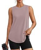 PINSPARK Workout Tank Top for Women Sleeveless Athletic Yoga Tops Crew Neck Quick Dry Running Tennis Shirt UPF 50+ Soft Sports Muscle Tank, Warm Ash Grey Large