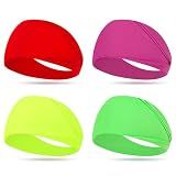 4 Pcs 80s 90s Neon Headband for Women,Non-Slip Sports Headbands,Elastic Fluorescent Turban Hair Bands,Neon Accessories for Men Women,Vintage Fashion Sweatbands for Party Yoga Hiking Cycling Running