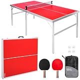 GoSports 6 ft x 3 ft Mid-Size Table Tennis Game Set - Indoor/Outdoor Portable Table Tennis Game with Net, 2 Table Tennis Paddles and 4 Balls
