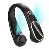 Koonie Neck Fan Rechargeable, Personal Portable Fan Battery Operated, Hands Free Wearable USB Neck Cooling Fan for Indoor Outdoor, Width Adjustable, Digital Display, 4-12h Working Time