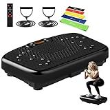 SoftGym Vibration Plate Exercise Machine for Lymphatic Drainage,Power Vibrate Stand Shake Board Whole Body Workout Waver with Resistance Bands Weight Loss Gifts for Women Men-Black