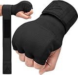 RDX Gel Boxing Hand Wraps Inner Gloves Men Women, Quick 100cm Long Wrist Straps, Elasticated Padded Fist Under Mitts Protection, Muay Thai MMA Kickboxing Martial Arts (Full Black, L)