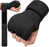RDX Gel Boxing Hand Wraps Inner Gloves Men Women, Quick 100cm Long Wrist Straps, Elasticated Padded Fist Under Mitts Protection, Muay Thai MMA Kickboxing Martial Arts (Full Black, M)