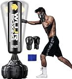 70'' Freestanding Punching Bag with Boxing Gloves Heavy Boxing Bag with Suction Cup Base for Adult Men Stand Kickboxing Bag (Black 70''，Boxing Gloves+Wrist Guard)
