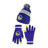 Ultra Game Men's NBA Official Super Soft Winter Beanie Hat with Extra Warm Touch Screen Gloves, Golden State Warriors, Team Color, One Size