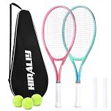 HIRALIY 27-Inch Tennis Rackets, 2 Pack with Balls and Bag, Green/Pink