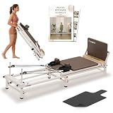 PAETA Pilates Reformer, 86" Foldable Reformer Pilates Machine with Adjustable Reformer Heights, Pilates Equipment with Music Wire Spings and Jump Boards(Walnut)