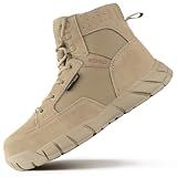 FREE SOLDIER Men's Durable Work Boots 6 Inches Lightweight Waterproof Hiking Boots Suede Leather Tactical Boots(Tan US 10.5)