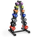 HolaHatha Neoprene Dumbbell Weights Set w/ Rack, Home Gym Equipment, 146 Lbs, Multicolor - Portable Weighted Exercise Dumbbells for Fitness, Training, and Lifting Workouts