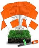 Fluorescent Orange Yard Marking Flags - 4x5x15 Inch Marker Flags - 50 Pack - Markers For Lawn, Irrigation, Landscaping, Survey & Sprinkler Head Marking