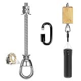 ZoeZure Heavy Duty 800LBS Punching Bag Hanger Swivel Ceiling Hook, 360 Bearing Rotation Stainless Steel Swing Anchor with Quick Release Carabiner, Anti Loose Double Nut Mount for Boxing Hammock Swing