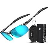 ATTCL Polarized Sunglasses for Men Sports: UV Protection Anti Glare Wrap Around Lightweight Metal Sun Glasses Driving Fishing Golf Running 8177 black-blue