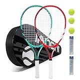 Tennis Racket for Kids 23'' Kid's Tennis Racquet Set of 2-2 Chird Tennis Rackets with 3 Balls,2 Grips,2 Vibration Dampers(Red and Green)