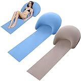 LONEEDY 2 Pack Beach Blanket with Inflatable Headrest, Lounger Portable Reclining Beach Mat for Relaxing and Sunbath (Khaki + Light Blue)