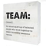 Team Definition Wood Box Sign Decor Rustic Team Quote Wooden Box Sign Block Plaque for Wall Tabletop Desk Home Office Decoration 5" x 5", Coworker Gift