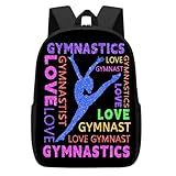DOINBEE Gymnastics Backpack, Gymnastics Backpack for Girls Women, Colorful Love Gymnast on Black Bookbag, Funny Water Resistant Lightweight School Laptop Bags Casual Travel Daypack 17"