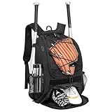 DAFISKY Baseball Bag Softball Backpack - Youth Adult T Ball Bat Equipment Bag with Bat and Helmet Holders, Shoe Compartment and Hook, Black