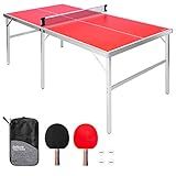 GoSports 6 ft x 3 ft Mid-Size Table Tennis Game Set - Indoor/Outdoor Portable Table Tennis Game with Net, 2 Table Tennis Paddles and 4 Balls
