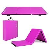 Matladin 6' Folding Tri-fold Gymnastics Gym Exercise Aerobics Mat, 6ft x 2ft x 2in PU Leather Tumbling Mats for Stretching Yoga Cheerleading Martial Arts (Purple)
