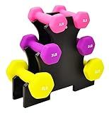 Fitvids Set of 6 Neoprene Dumbbell Hand Weights, Set with Rack: 2/3/5 Pairs