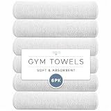 S&T INC. Microfiber Gym Towels, 6 Pack, 16" x 27", White