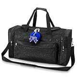 Aliceset Glitter Cheer Duffel Bag with Bow Keychain Cheerleading Ballet Dance Bag Gym Gear Sport Cheerleaders Gift Cheer Comp Day Competition Must Haves(Black)