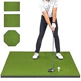 GoSports Golf Hitting Mat - Elite 5 x 5 ft - 15 mm Artificial Turf Training Mat for Indoor/Outdoor Swing Practice, Includes 3 Rubber Tees