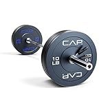 CAP Barbell 160 lb Economy Olympic Weight Set with 7ft Chrome Barbell & Black Bumper Plates with Color Logo