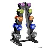 HolaHatha Neoprene Dumbbell Weights Set with Rack, Home Gym Equipment, 76 Lbs, Multicolor - Portable Weighted Exercise Dumbbells for Fitness, Training, and Lifting Workouts