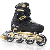 MammyGol Inline Skates for Boys and Girls Youth, 4 Size Adjustable Roller Skates with PU Flashing Wheels, Aggressive Inline Skates High Performance for Kids Age 6-12, Gold Black