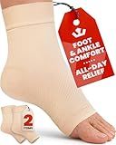 KEMFORD Ankle Compression Sleeve - 1-Pair, Plantar Fasciitis Braces - Open Toe Compression Socks for Swelling, Sprain, Neuropathy, Foot Arch Support for Men and Women - 20-30mmhg, M, Beige