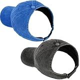 AICILY 2 Pack Backless Cap for Women Natural Curly Hair Hat Baseball Cap Afro Puff Ponytail Hat (Black+Blue)