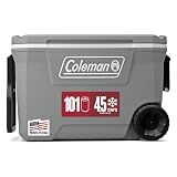 Coleman Classic Series Insulated Rolling Cooler, 62-Quart, Rock Grey | 62qt, Twilight, Fully Insulated for 6 Days, Holds 101 Cans, Have-A-Seat Lid Supports 250 Pounds, Lid Cup Holders