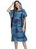 FLYILY Beach Changing Towel Surf Poncho Robe Hooded Wetsuit Adjustable Sleeves Surfing Swimming Bathing (NavyGeometry, Large - Fit for Men&Women)
