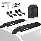 Abahub Soft Roof Rack Pads with 2 Tie Down Straps, 2 Tie Down Ropes, 2 Hood Loops and Storage Bag, for Surfboard, Kayak, Canoe, Heavy Duty Universal Car Roof Racks System (Black PE)