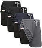 Kinglaman 4 Pack Men's 2 in 1 Lined Running Shorts Gym Athletic Shorts