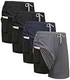 Kinglaman 4 Pack Mens 2 in 1 Running Workout Shorts with Liner, Gym Athletic Quick Dry Sport Shorts with Pockets 2 Black 1 Blue 1 Gray Large